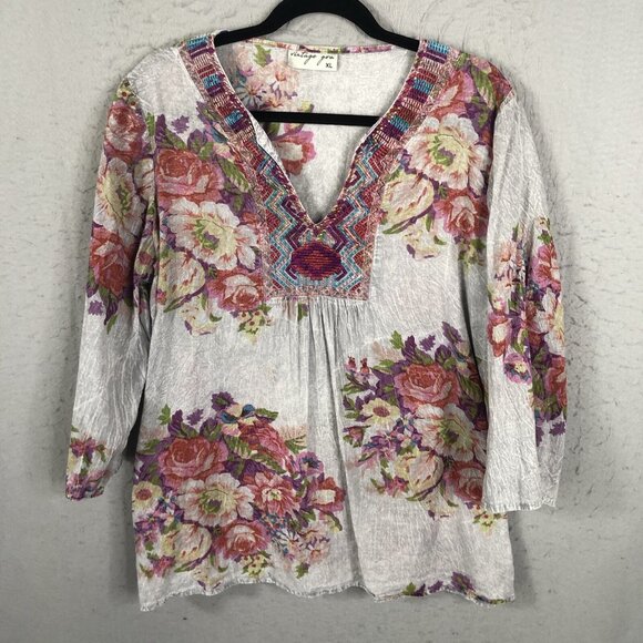 Vintage Gora Top Womens Extra Large Abstract Art To Wear Mod Embroidery Boho - Picture 1 of 16